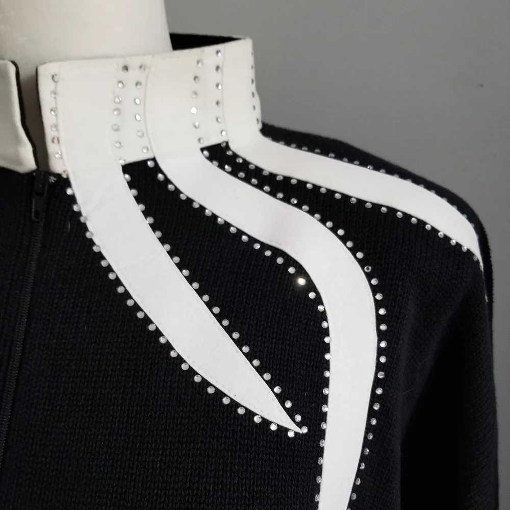 White Suede Rhinestone Trim Black Sweater - Picture 2 of 9